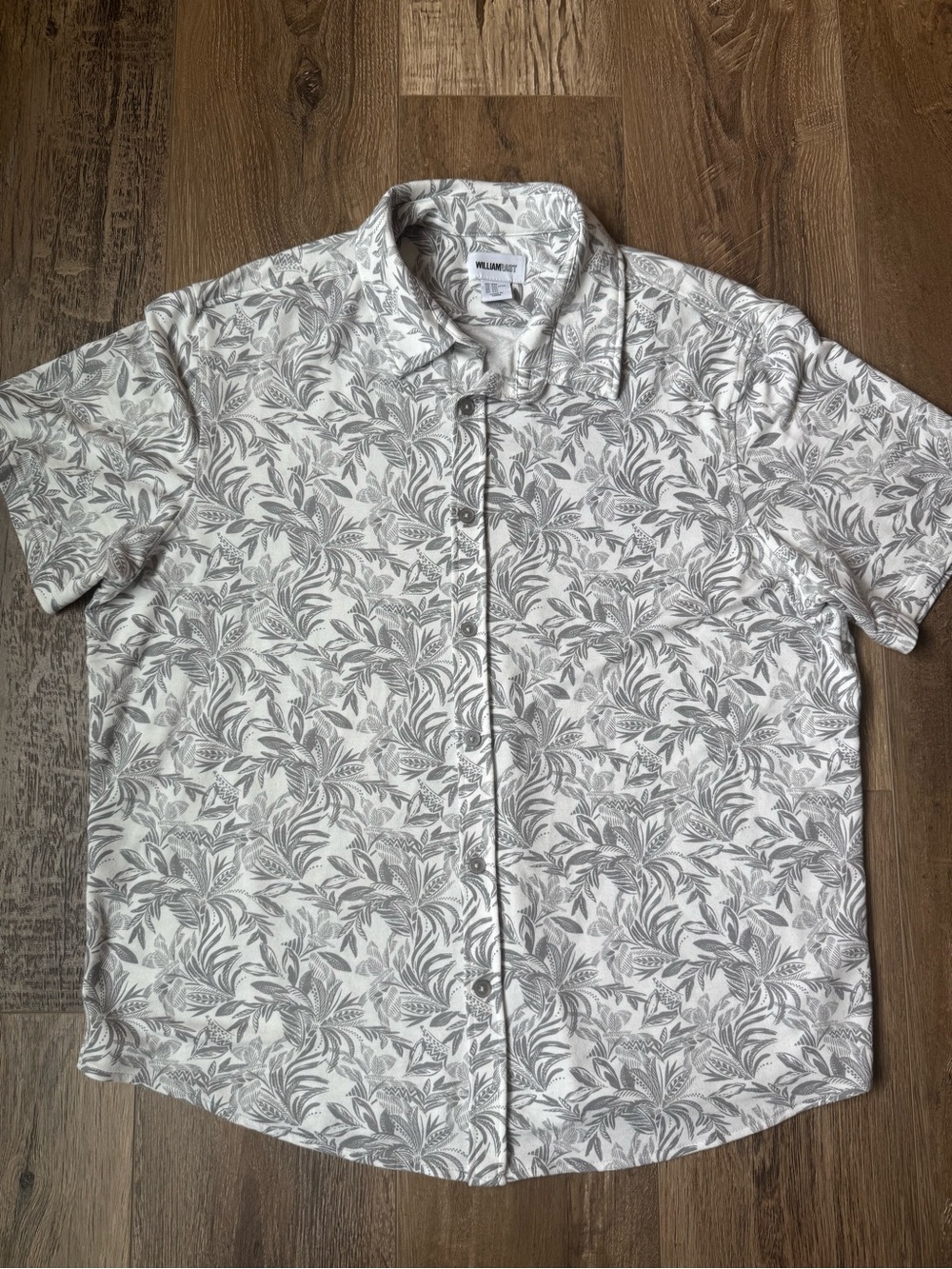 William Rast Short-Sleeve Leaf Print Button-Down — White & Gray